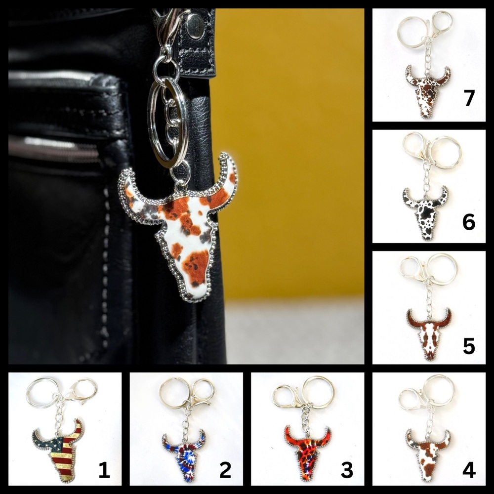 3/$15 - Western Bull Skull Enamel Bag Charm / Keychain